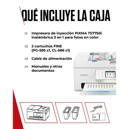 Impresora Multifunción 3 en 1 Canon PIXMA TS7750i, imprsión adoble cara automática, ADF y WiFi. Compatible con PIXMA Print Plan Blanco