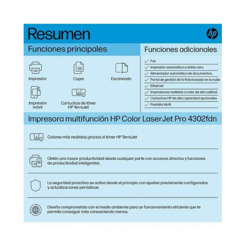 Impresora Multifunción HP color LaserJet Pro 4302fdn, Fax Blanco / Azul