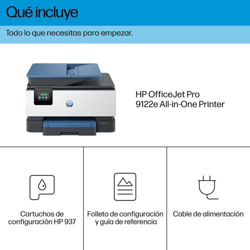 Impresora multifunción HP OfficeJet Pro 9122e, Fax, Wi-Fi, compatible con Instant Ink Blanco
