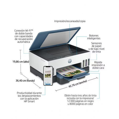 Impresora Multifunción Rellenable Tinta HP Smart Tank 7006 Wi-Fi Blanco / Azul