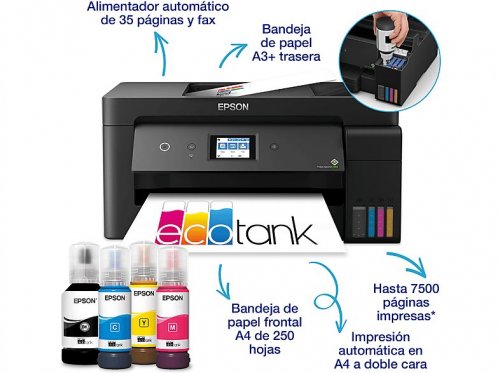 Impresora multifunción tinta - Epson Ecotank ET-15000, Impresión doble cara, Color, WiFi Direct, Fax, Negro