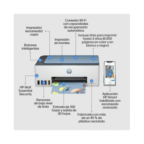 Impresora Multifunción Tinta HP Smart Tank 5106 Wi-Fi Blanco / Azul