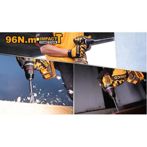 Ingco CIDLI20968E Taladro percutor Brushless 96Nm