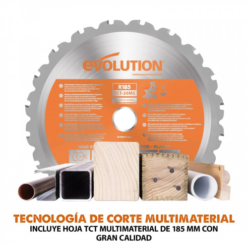 Ingletadora Inalámbrica R185SMS-Li Evolution de 185 mm con Hoja Multi-material TCT con Batería de 4Ah y Cargador