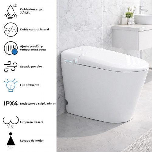 Inodoro Japonés ArteCristal Smart Arte Wash aroma in-tank color blanco con salida dual y cánula de limpieza automática y manual, higiene intima avanzada, función de secado y asiento calefactable