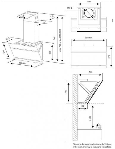 INOX Campana Aspes 90cm ACI1960