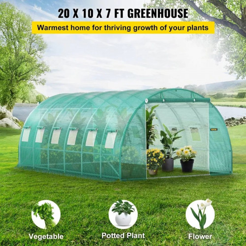 Invernadero de jardín tipo túnel verde Vevor de 6,1 x 3 x 2,1 m para el cultivo de plantas