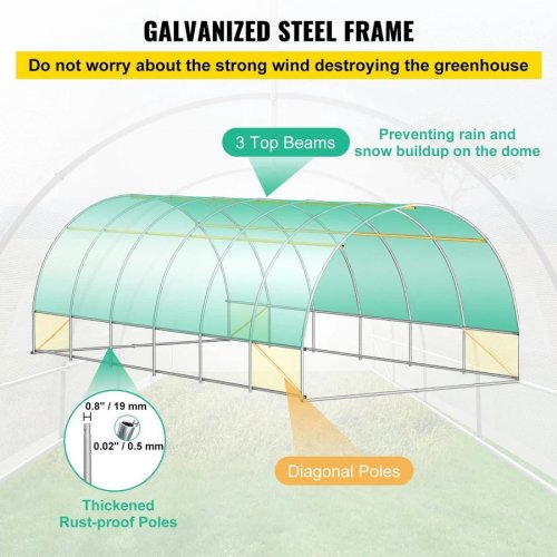 Invernadero tipo túnel sin cita previa Invernadero portátil para plantas de 20 x 10 x 7 pies con llantas de acero galvanizado VEVOR