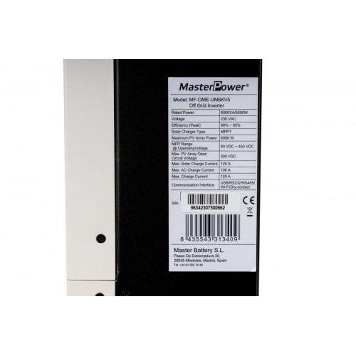 Inversor-cargador Masterpower Omega UM V5 MPPT 6 kW 120A 48V WIFI