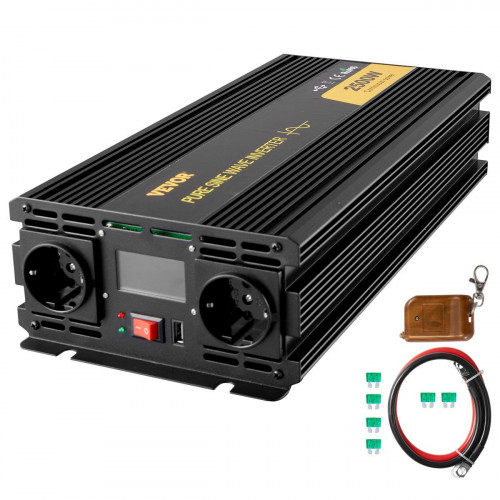 Inversor de onda sinusoidal pura VEVOR de 12 V CC a 230 V CA, 2500 W, con protección de seguridad, control remoto y pantalla LCD