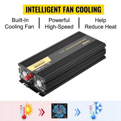 Inversor de onda sinusoidal pura VEVOR de 12 V CC a 230 V CA, 2500 W, con protección de seguridad, control remoto y pantalla LCD