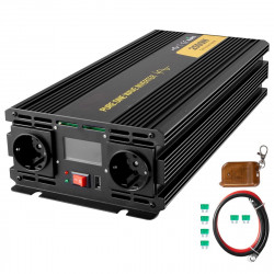 Inversor sinusoidal 2500W DC 12V AC 230V Puerto USB Pantalla LCD Control remoto, Protecciones de seguridad para RV Camiones s Emergencia SucceBuy