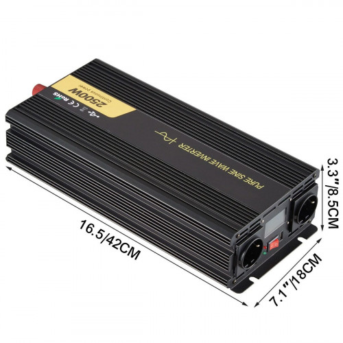 Inversor sinusoidal 2500W DC 12V AC 230V Puerto USB Pantalla LCD Control remoto, Protecciones de seguridad para RV Camiones s Emergencia SucceBuy
