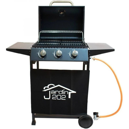 Jardin202 Barbacoa Gas Alaska 3 Quemadores Parrilla Gas con Tapa y Ruedas Termometro Mesas Auxiliares Plegables