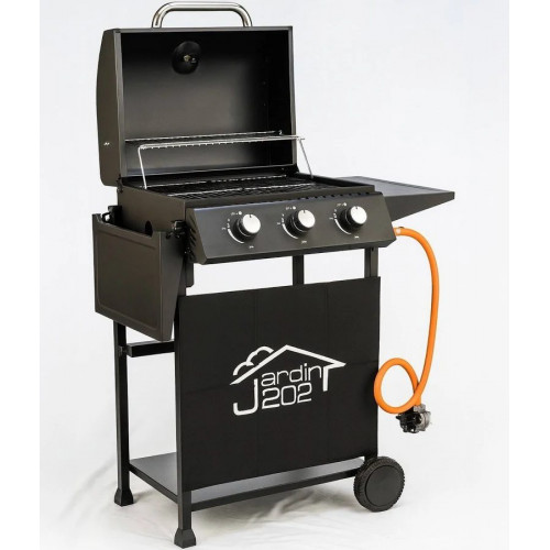 Jardin202 Barbacoa Gas Alaska 3 Quemadores Parrilla Gas con Tapa y Ruedas Termometro Mesas Auxiliares Plegables
