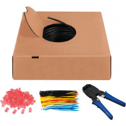 Juego de cables de red para exteriores CAT.6, U/UTP, 305 m, negr