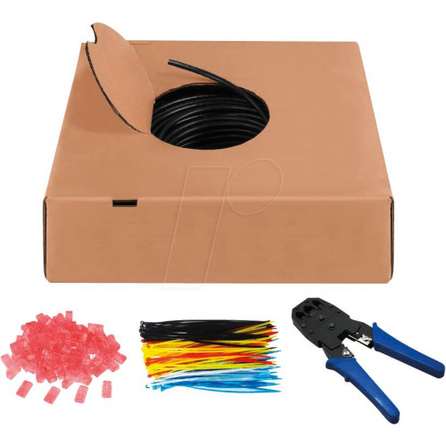 Juego de cables de red para exteriores CAT.6, U/UTP, 305 m, negr
