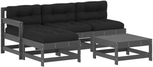 Juego de muebles jardín 5 piezas y cojines madera maciza Gris Vidaxl