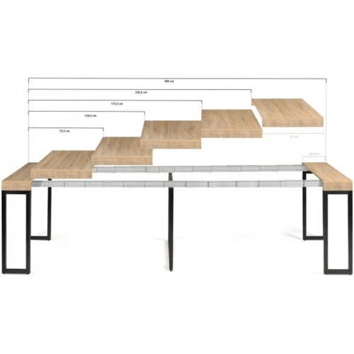 Kama Mesa extensible para 10-12 personas con efecto madera 300 cm