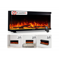 KAMINIO Chimenea eléctrica LEA - Chimenea 3en1 con vista panorámica, calefacción, llama 3D, 12 colores de llamas, mando a distancia - 36 pulgadas