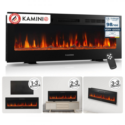 KAMINIO Chimenea eléctrica MARLON - Chimenea eléctrica 3 en 1 con calentador, efecto de llama 3D, 12 colores de llama, control remoto - 50 pulgadas