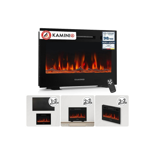 KAMINIO Chimenea eléctrica MARLON - Chimenea eléctrica 3 en 1 con calentador, efecto de llama 3D, 12 colores de llama, control remoto - 24 pulgadas
