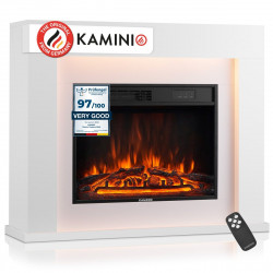 KAMINIO Chimenea eléctrica MATTI - Chimenea eléctrica de pie con calefacción, efecto de llama 3D, luz ambiental, control remoto - 38 pulgadas, Blanco