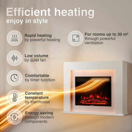 KAMINIO Chimenea eléctrica MATTI - Chimenea eléctrica de pie con calefacción, efecto de llama 3D, luz ambiental, control remoto - 38 pulgadas, Blanco