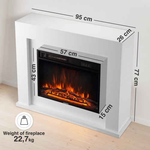KAMINIO Chimenea eléctrica MATTI - Chimenea eléctrica de pie con calefacción, efecto de llama 3D, luz ambiental, control remoto - 38 pulgadas, Blanco