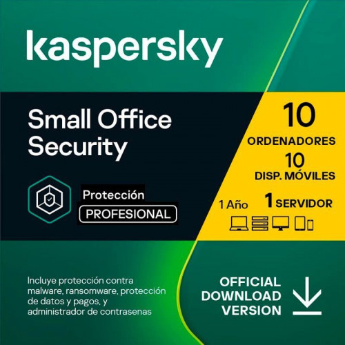 Kaspersky Small Office Security 10 Dispositivitos 10 Móviles 1 Servidor 1 Año Licencia Digital