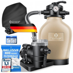 Kesser Filtro de Arena 10m³/h Válvula 7 Vías con Manómetro incl. 800g Bolas Filtrantes