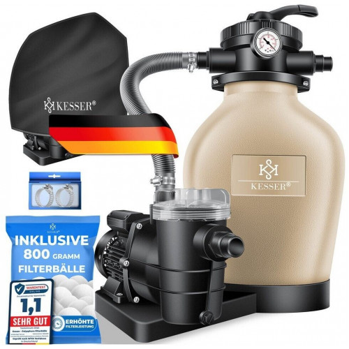 Kesser Filtro de Arena 10m³/h Válvula 7 Vías con Manómetro incl. 800g Bolas Filtrantes
