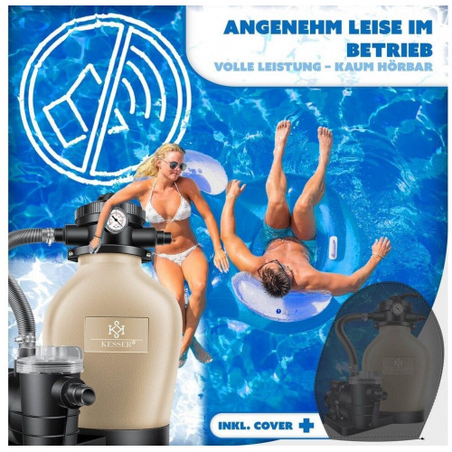 Kesser Filtro de Arena 10m³/h Válvula 7 Vías con Manómetro incl. 800g Bolas Filtrantes