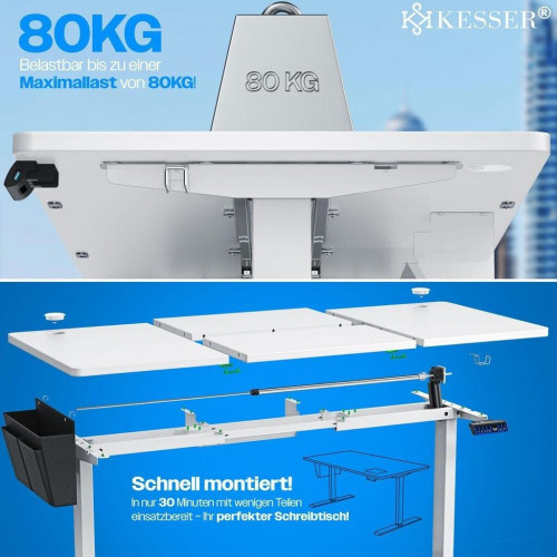 Kesser Height-Adjustable Desk Electric 3-Memory Control 160 x 70 cm White
