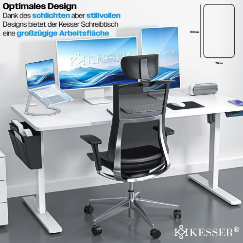 Kesser Height-Adjustable Desk Electric 3-Memory Control 160 x 70 cm White