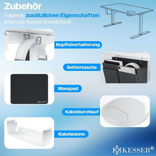 Kesser Height-Adjustable Desk Electric 3-Memory Control 160 x 70 cm White