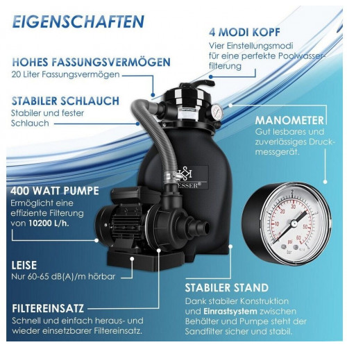 Kesser Sistema de filtro de arena para piscina + 700 g bolas filtrantes (15300)