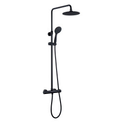 Kibath Columna de Ducha termostático | Altura regulable 83-120 cm |negro mate | Diseño cuadrado con rociador efecto lluvia y alcachofa