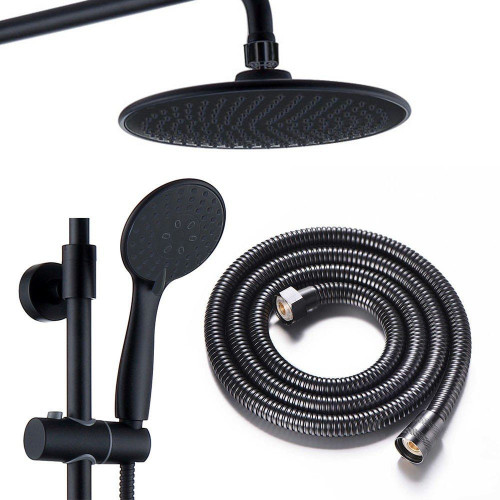 Kibath Columna de Ducha termostático | Altura regulable 83-120 cm |negro mate | Diseño cuadrado con rociador efecto lluvia y alcachofa