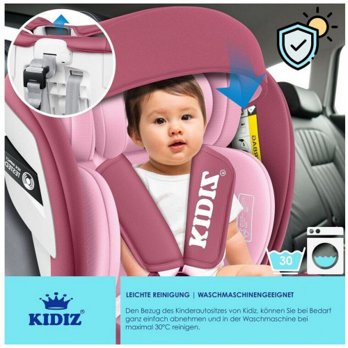 Kidiz Silla de auto Isofix Top Tether 360° giratoria i-Size grupo 0/1/2/3 rosa (ECE R129)