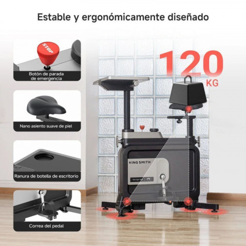 Kingsmith W1b 3 En 1 Bicicleta Estática Plegable, 6 Posiciones, 8 Niveles, 120kg, Escritorio Integrado