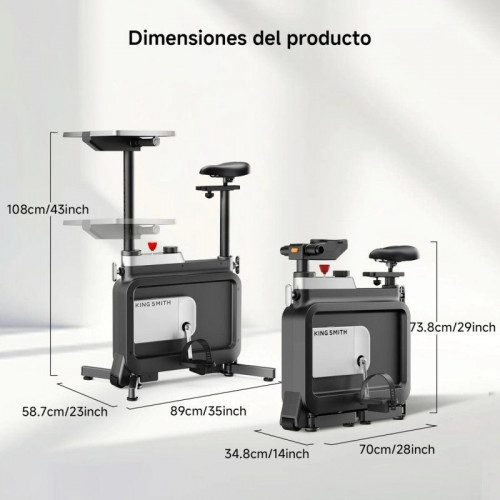 Kingsmith W1b 3 En 1 Bicicleta Estática Plegable, 6 Posiciones, 8 Niveles, 120kg, Escritorio Integrado