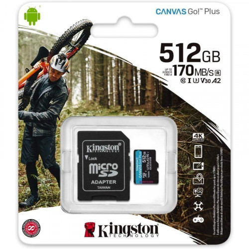 Kingston Canvas Go! Plus MicroSDXC 512GB UHS-I U3 V30 Clase 10 + Adaptador SD