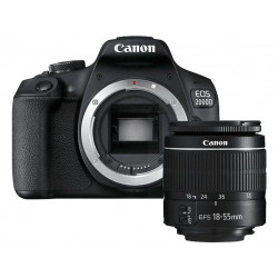 Kit cámara réflex - Canon EOS 2000D, 24.1 MP CMOS APS-C, Vídeo Full HD, Negro + Objetivo Canon EF-S 18-55 mm f/3.5-5.6 DC III