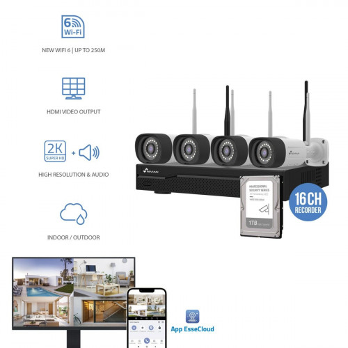 Kit cctv 4 cámaras 2K 10 canales con disco DURO de 1TB NIVIAN