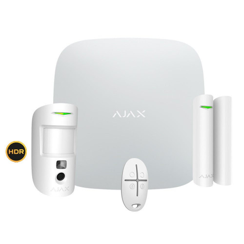 Kit de Alarma Profesional Ajax Blanca (Central Hub2 - Sensor Pir con Camara HDR - Mando - Sensor Magnetico)