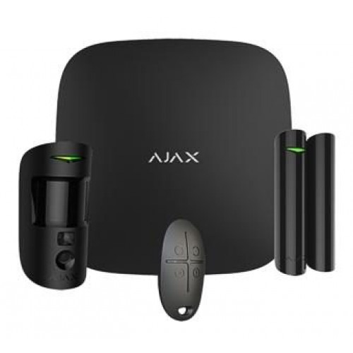 Kit de Alarma Profesional Ajax Negra (Central Hub2- Sensor Pir con Camara - Mando - Sensor Magnetico)