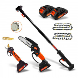 Kit de minimotosierra, tijeras, pértiga extensible y 2 baterías