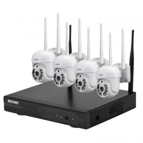 Kit videovigilancia IP Escam WNK714 Wifi 3MP 4 Cámaras Blanco