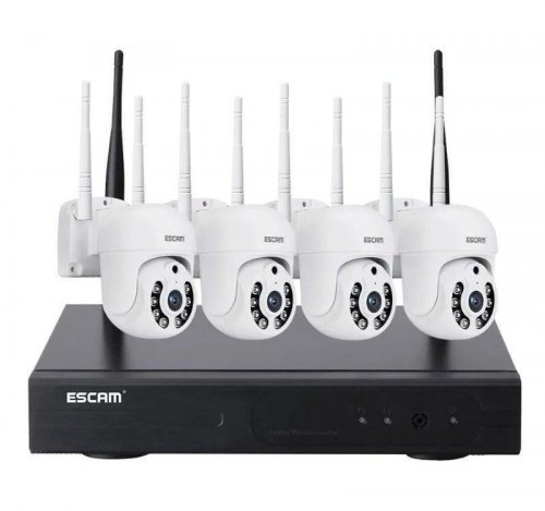 Kit videovigilancia IP Escam WNK714 Wifi 3MP 4 Cámaras Blanco